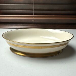 Vintage Rare Flintridge Theme China Gold-Trimmed Cream Oval Vegetable Bowl